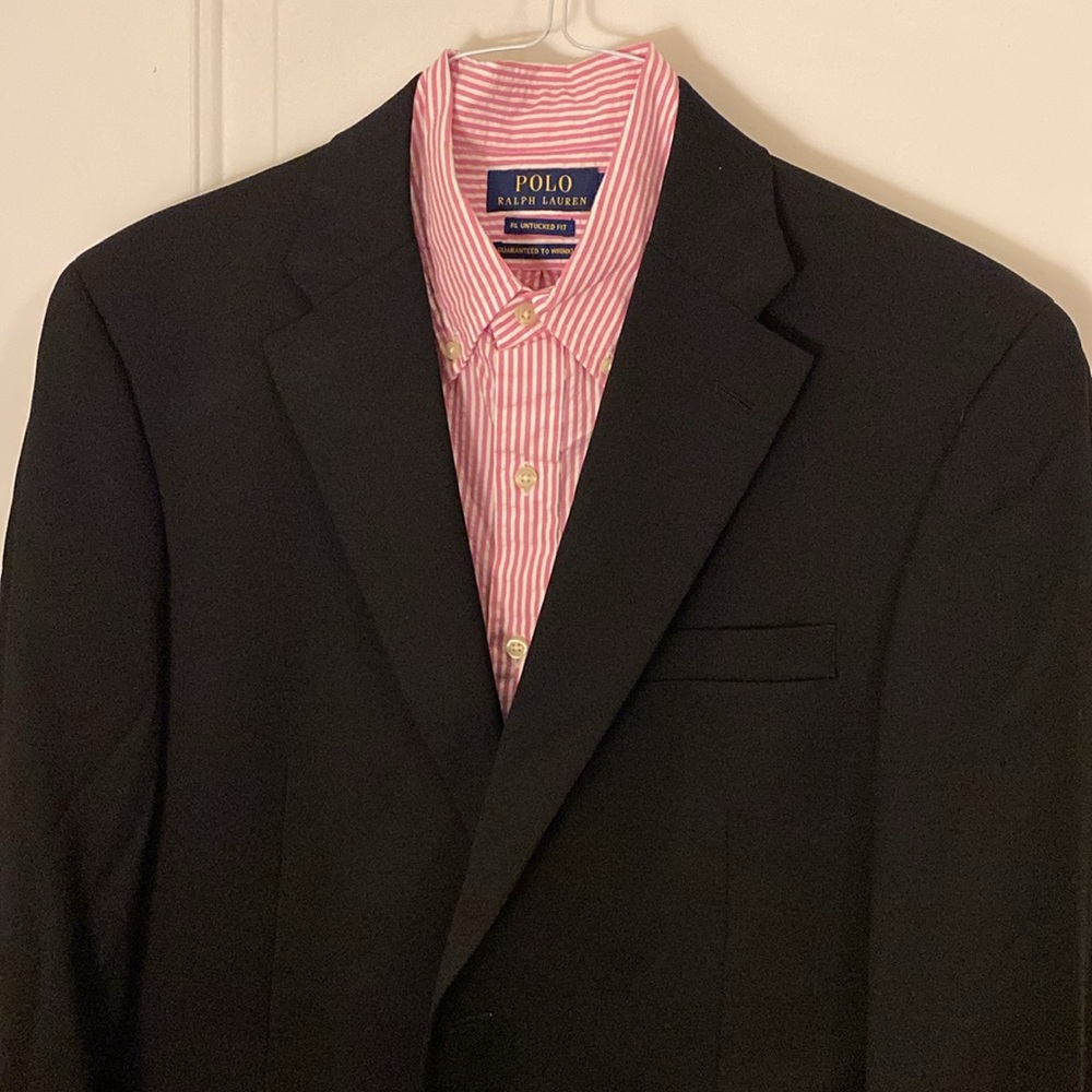 Austin Reed Black Blazer Size 40R 100% Worsted Wool Gabardine Single Breasted